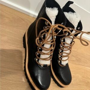 Marc Fisher Black and Tan Lace Up Boots